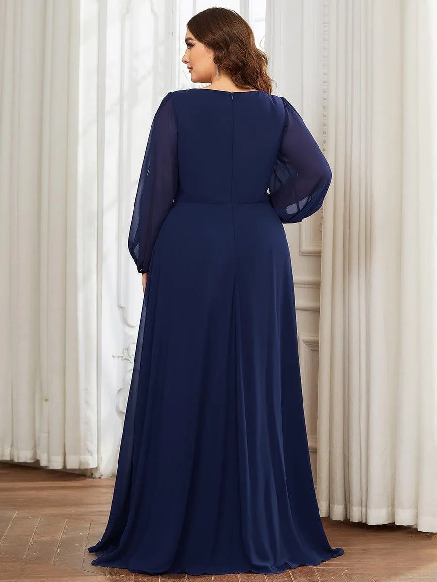 Iris | Elegant Chiffon V-Neckline Long Sleeve Formal Evening Dress