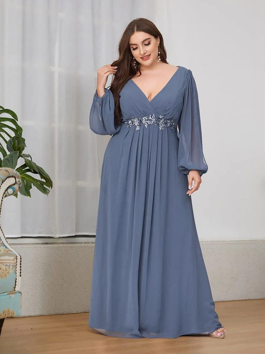 Iris | Elegant Chiffon V-Neckline Long Sleeve Formal Evening Dress