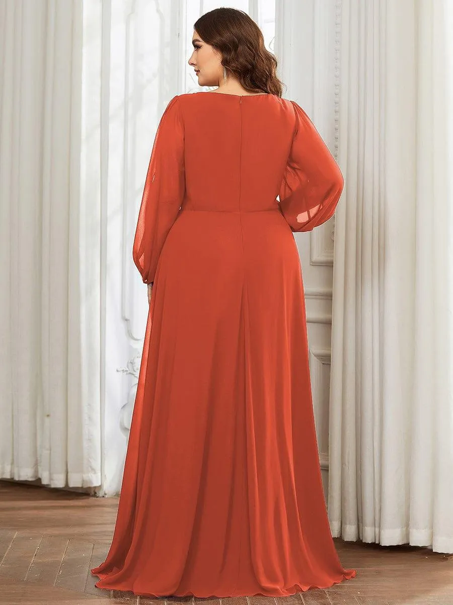 Iris | Elegant Chiffon V-Neckline Long Sleeve Formal Evening Dress