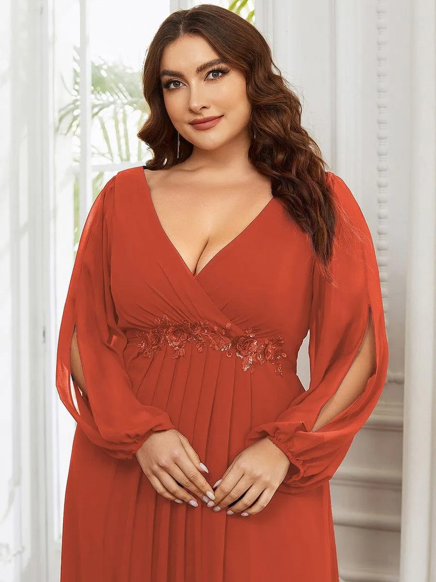 Iris | Elegant Chiffon V-Neckline Long Sleeve Formal Evening Dress