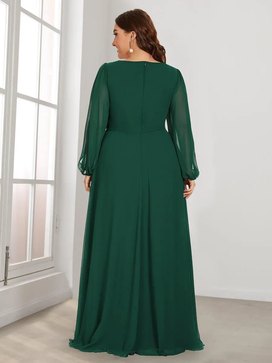 Iris | Elegant Chiffon V-Neckline Long Sleeve Formal Evening Dress