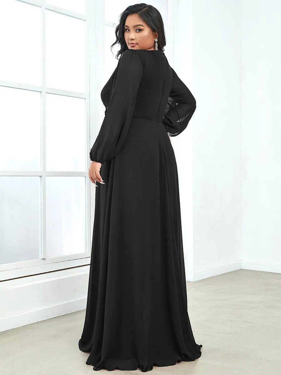 Iris | Elegant Chiffon V-Neckline Long Sleeve Formal Evening Dress