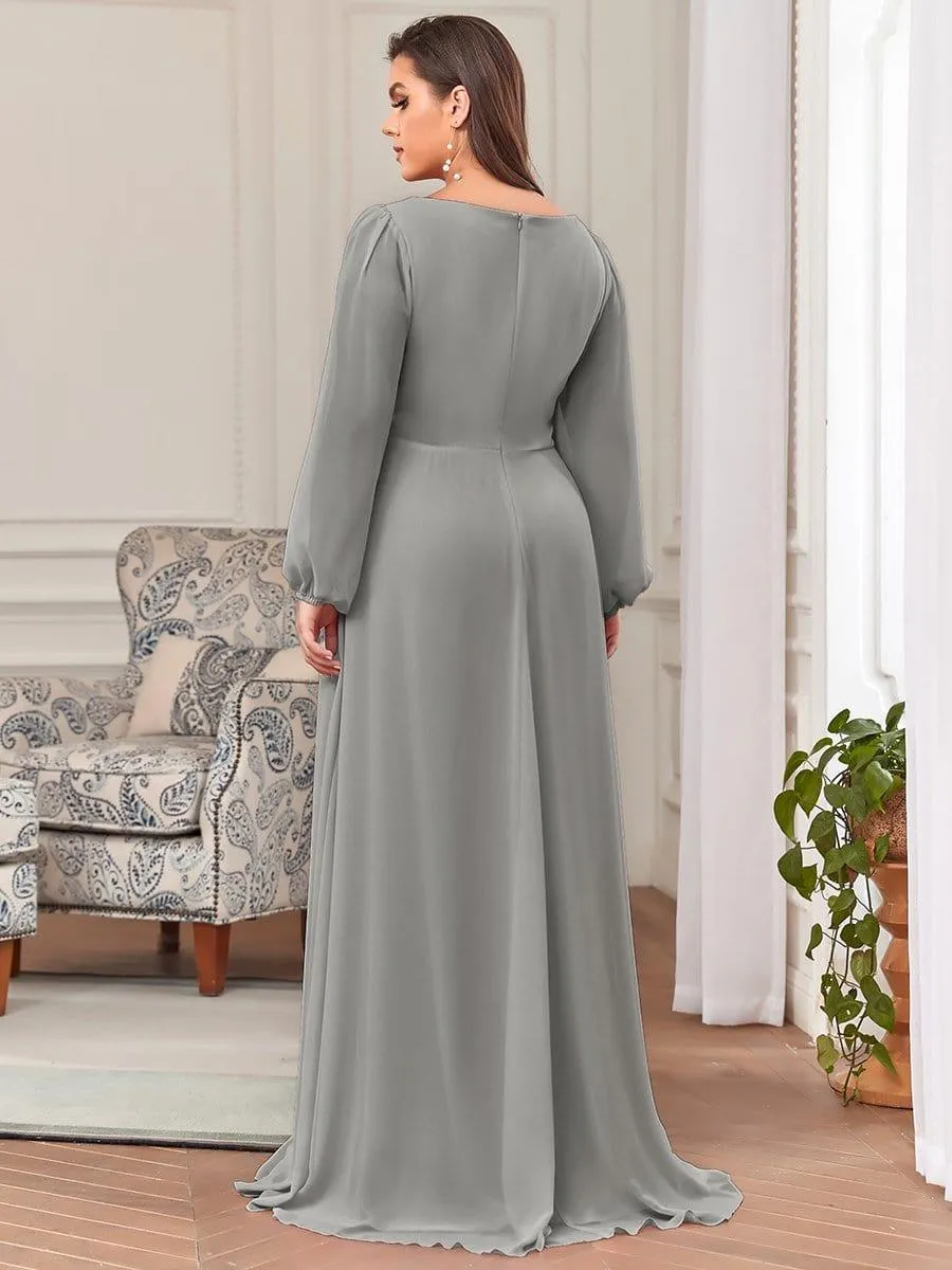 Iris | Elegant Chiffon V-Neckline Long Sleeve Formal Evening Dress