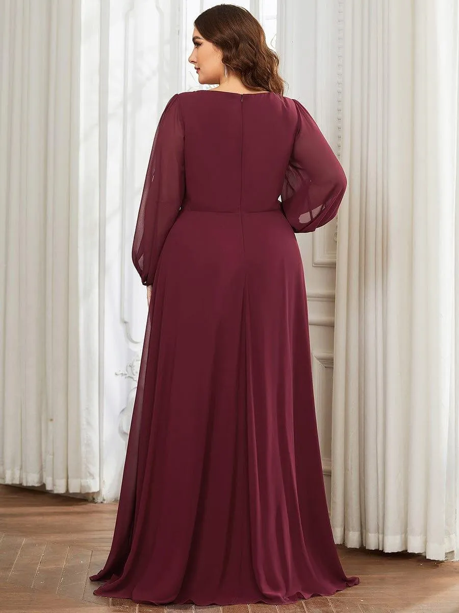 Iris | Elegant Chiffon V-Neckline Long Sleeve Formal Evening Dress