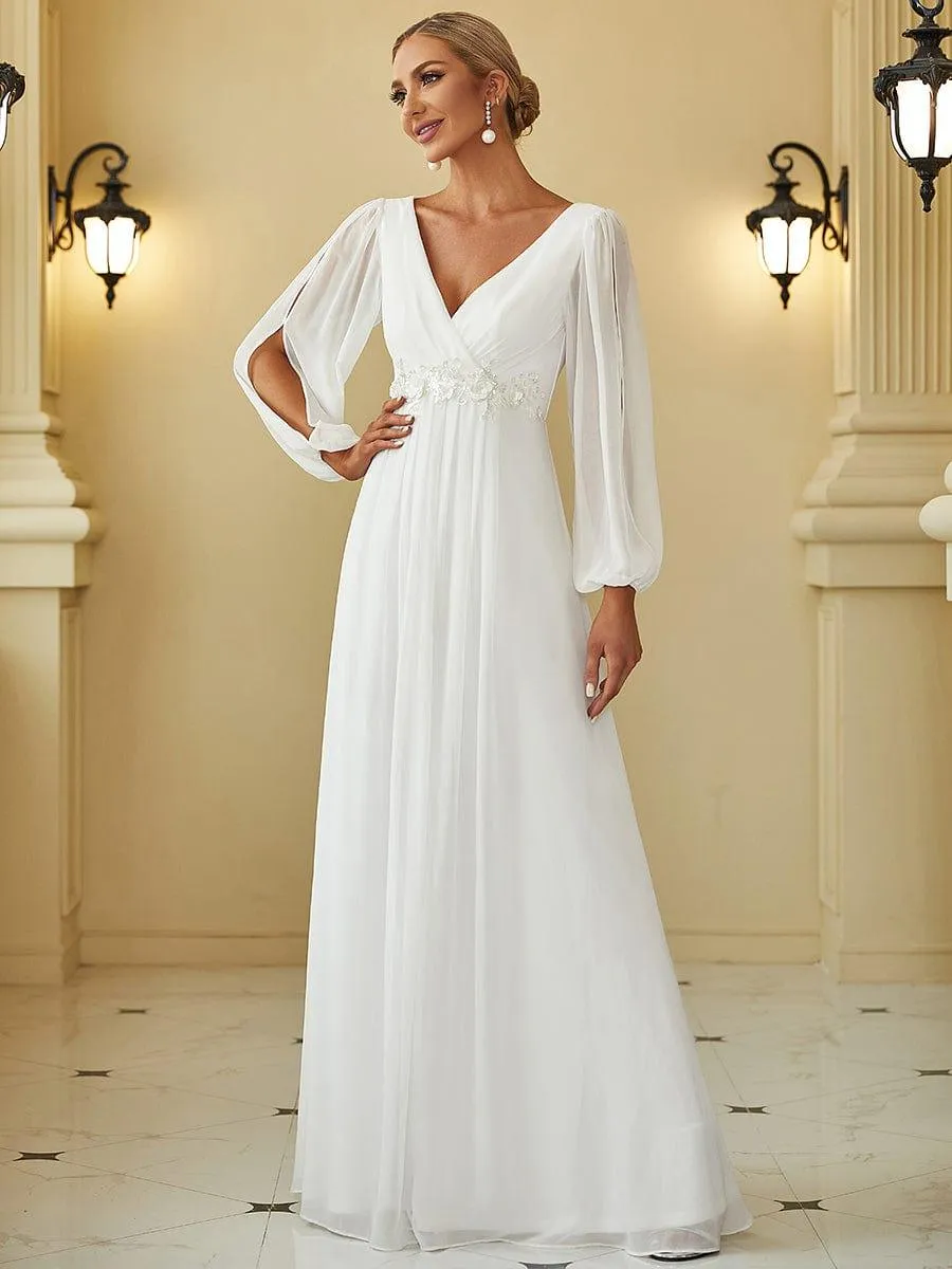 Iris | Elegant Chiffon V-Neckline Long Sleeve Formal Evening Dress