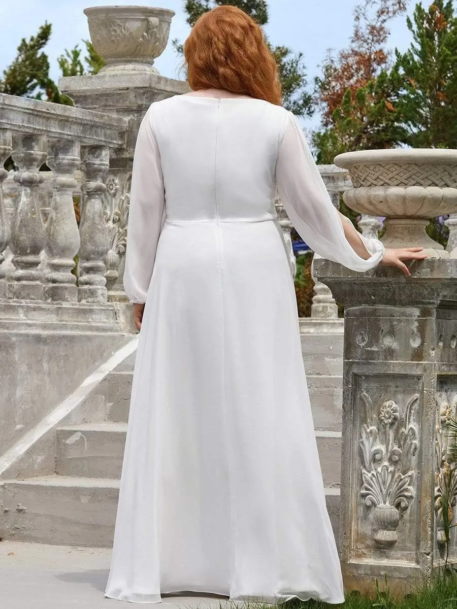 Iris | Elegant Chiffon V-Neckline Long Sleeve Formal Evening Dress