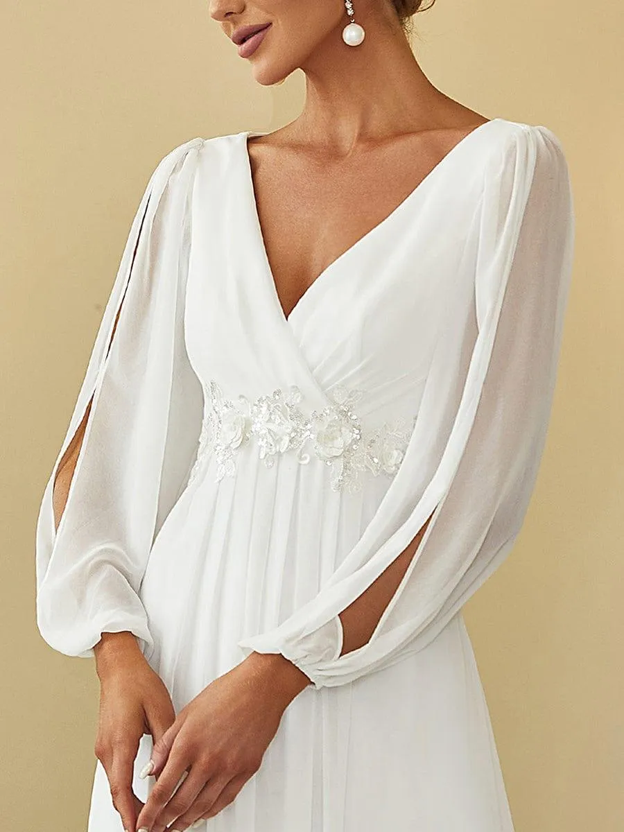 Iris | Elegant Chiffon V-Neckline Long Sleeve Formal Evening Dress