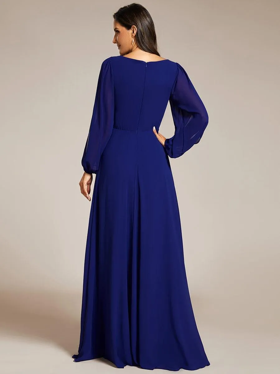 Iris | Elegant Chiffon V-Neckline Long Sleeve Formal Evening Dress