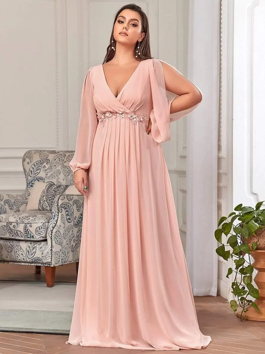 Iris | Elegant Chiffon V-Neckline Long Sleeve Formal Evening Dress