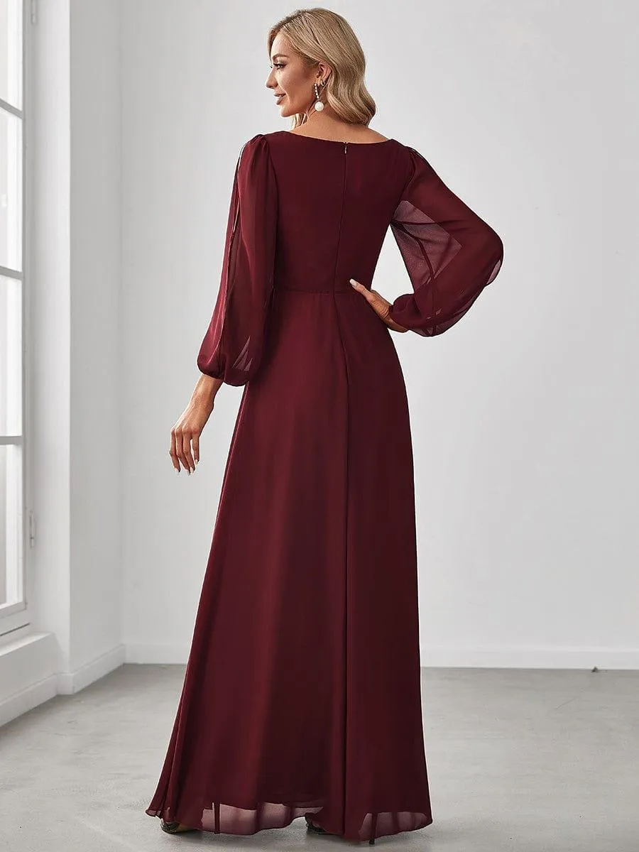 Iris | Elegant Chiffon V-Neckline Long Sleeve Formal Evening Dress