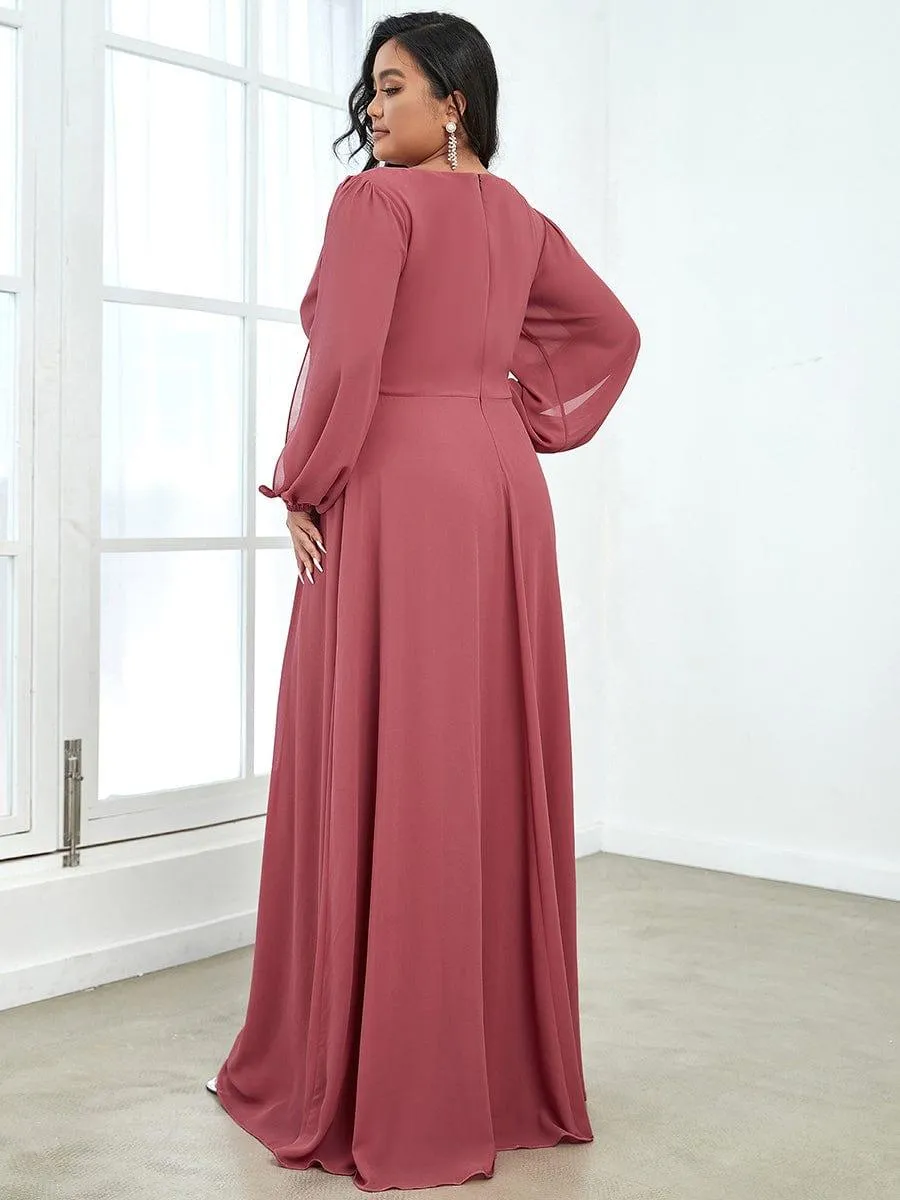Iris | Elegant Chiffon V-Neckline Long Sleeve Formal Evening Dress