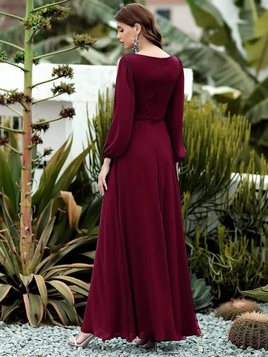 Iris | Elegant Chiffon V-Neckline Long Sleeve Formal Evening Dress