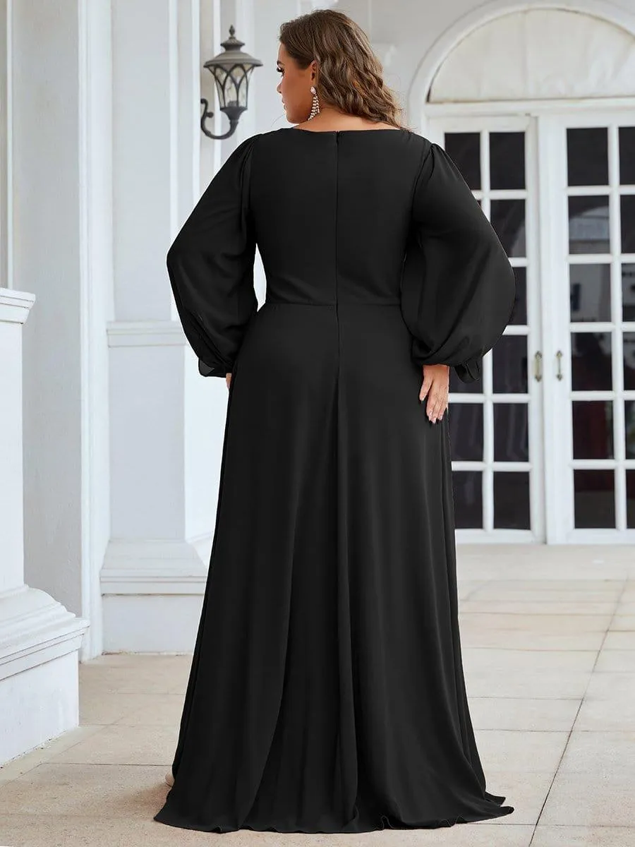 Iris | Elegant Chiffon V-Neckline Long Sleeve Formal Evening Dress