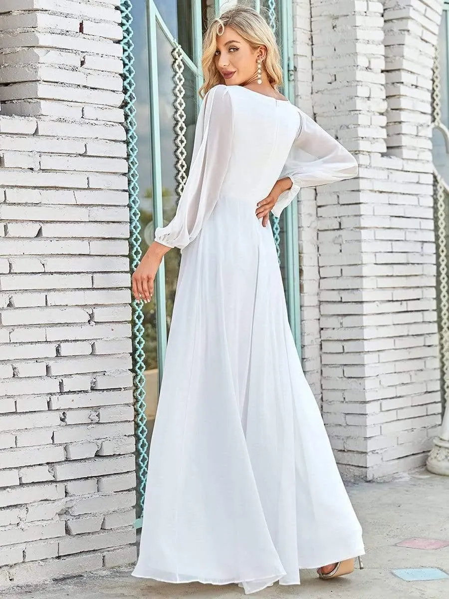 Iris | Elegant Chiffon V-Neckline Long Sleeve Formal Evening Dress