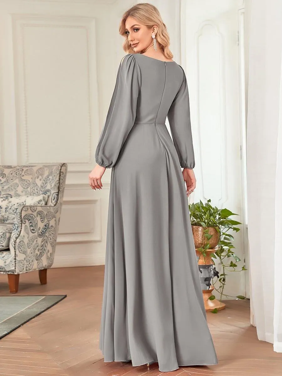 Iris | Elegant Chiffon V-Neckline Long Sleeve Formal Evening Dress
