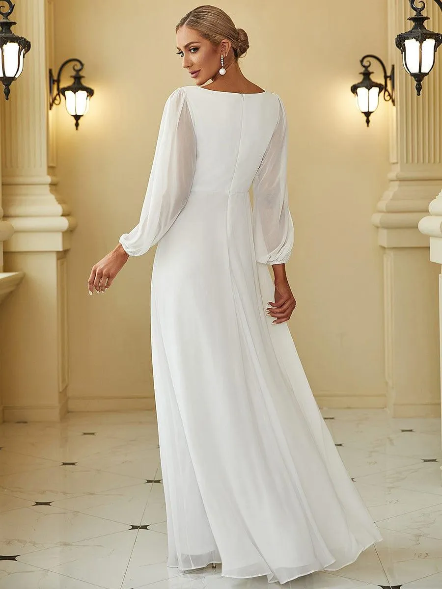 Iris | Elegant Chiffon V-Neckline Long Sleeve Formal Evening Dress