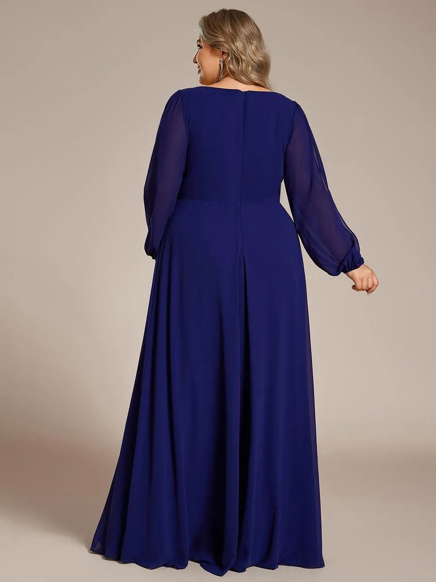 Iris | Elegant Chiffon V-Neckline Long Sleeve Formal Evening Dress