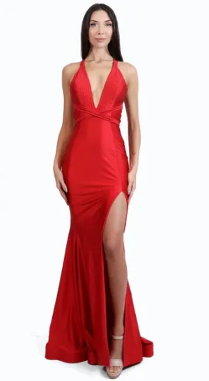 Jessica Angel - 2625 - V-Neckline and Criss-Cross Open Back Prom Gown