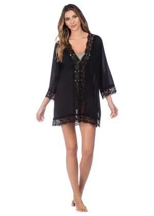 La Blanca Island Fare V-Neck Tunic Coverup - Black - FINAL SALE