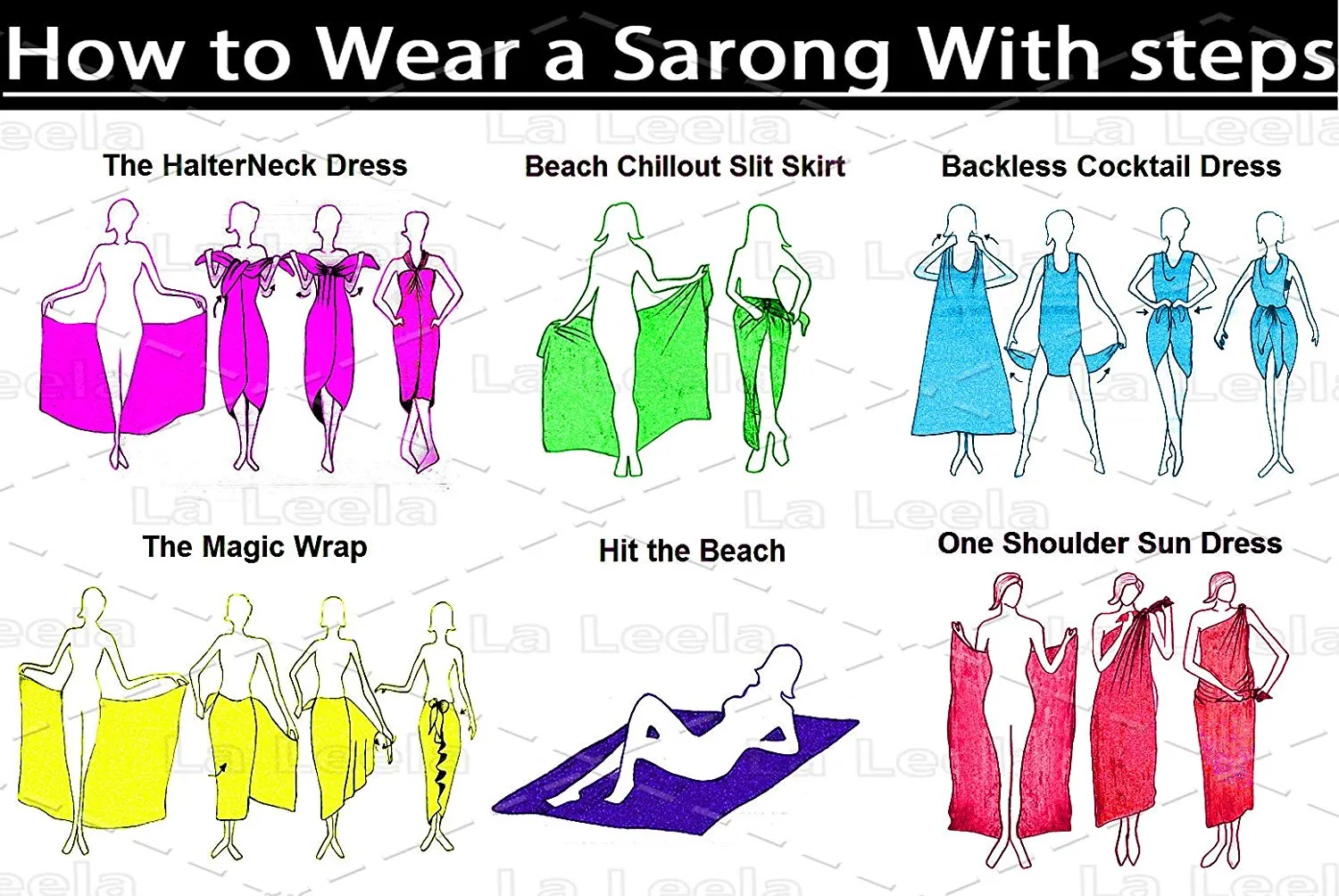 LA LEELA Swimsuit Cover-Up Sarong Beach Wrap Skirt Hawaiian Sarongs for Women Plus Size Large Maxi EA