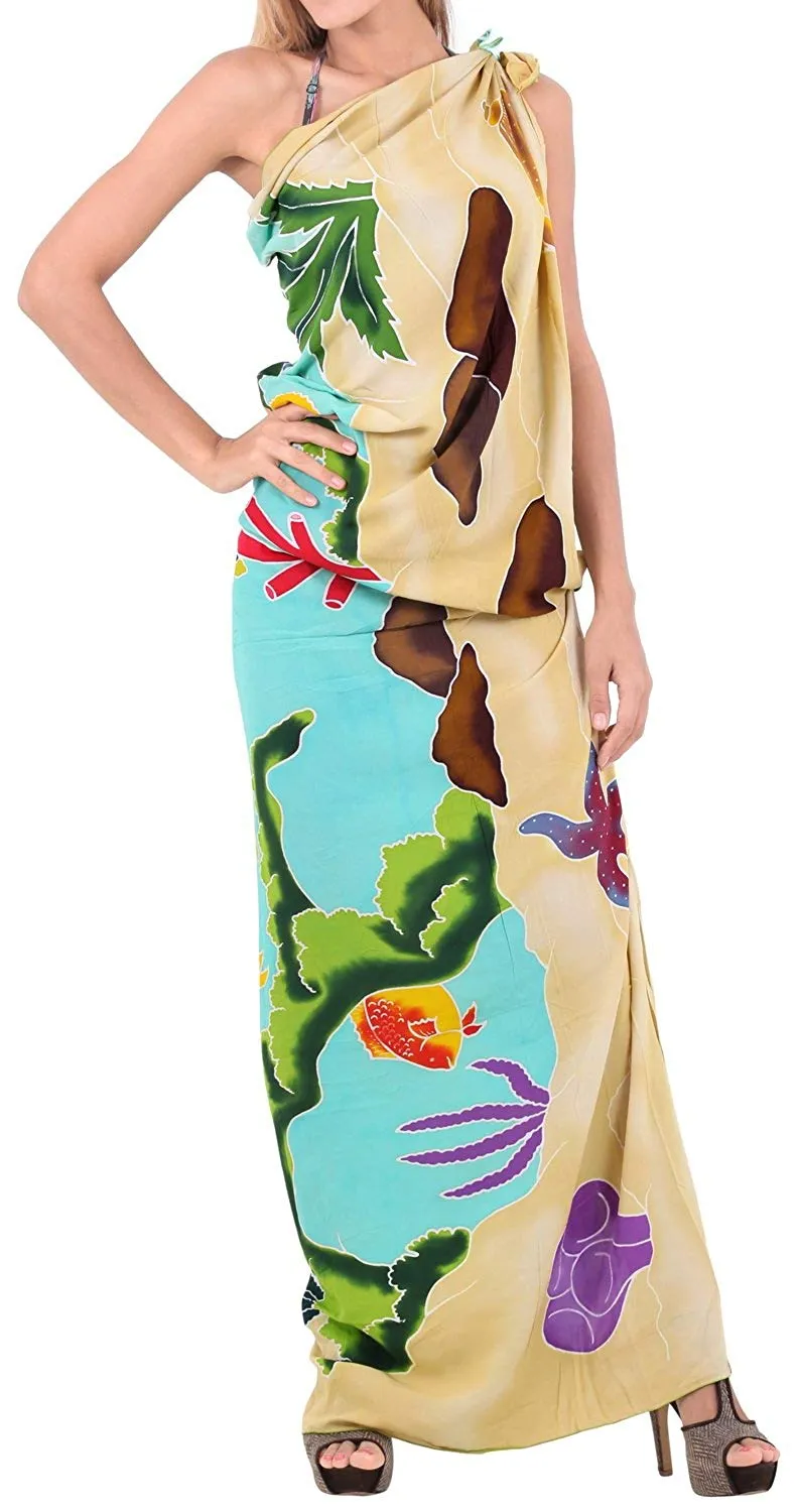 LA LEELA Swimsuit Cover-Up Sarong Beach Wrap Skirt Hawaiian Sarongs for Women Plus Size Large Maxi EA