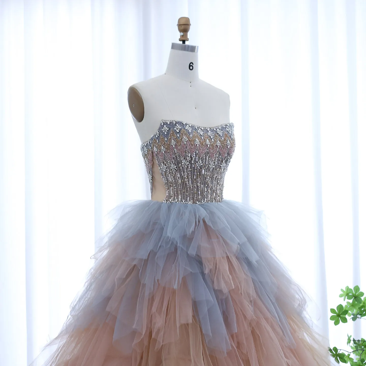 Luxury Rose Gold Ruffles Ball Gown Evening Dress SS531