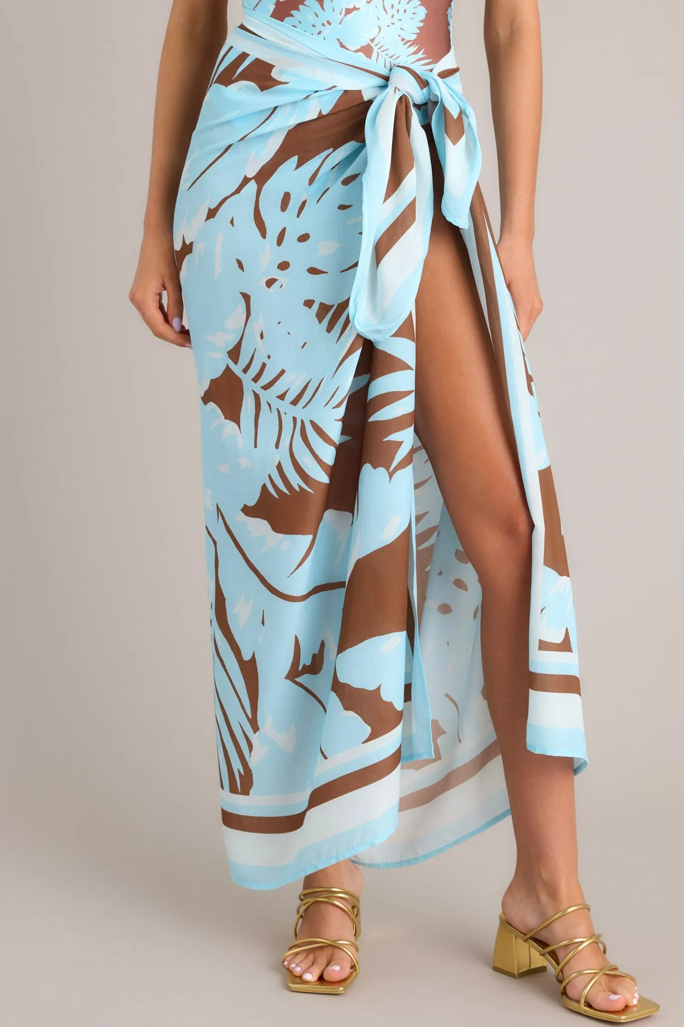 MINKPINK Tiki Light Blue & Brown Sarong