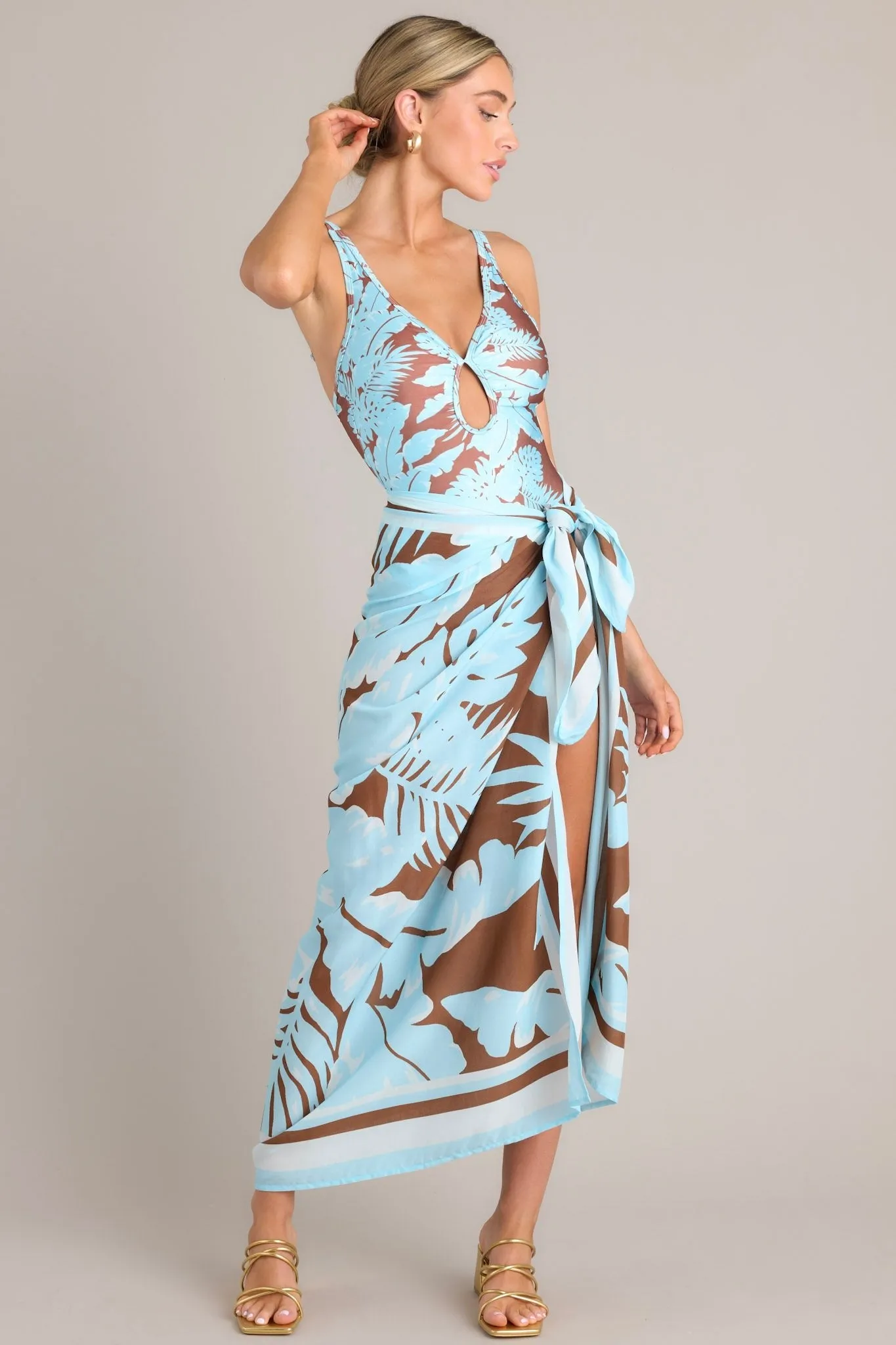 MINKPINK Tiki Light Blue & Brown Sarong