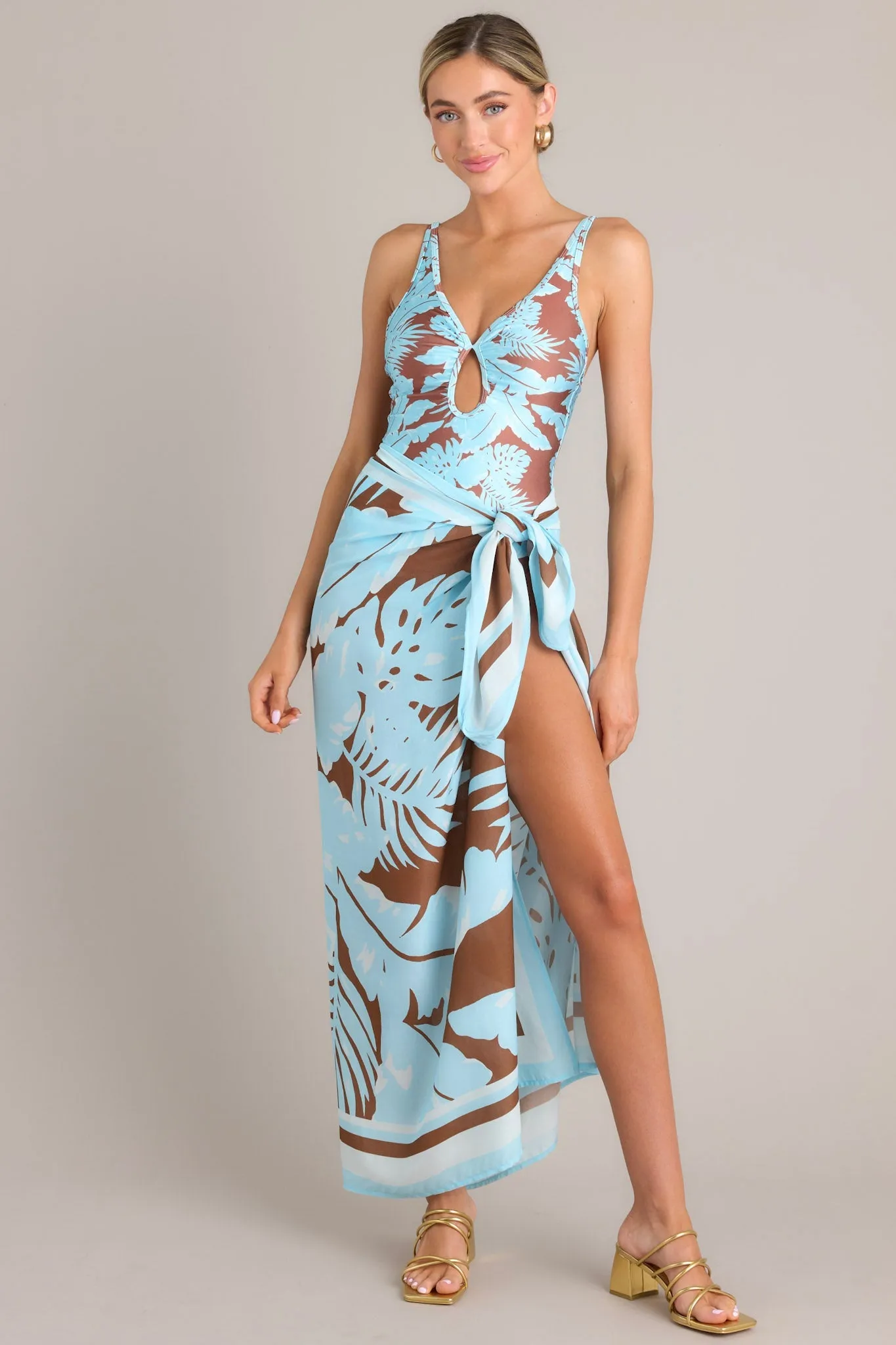 MINKPINK Tiki Light Blue & Brown Sarong