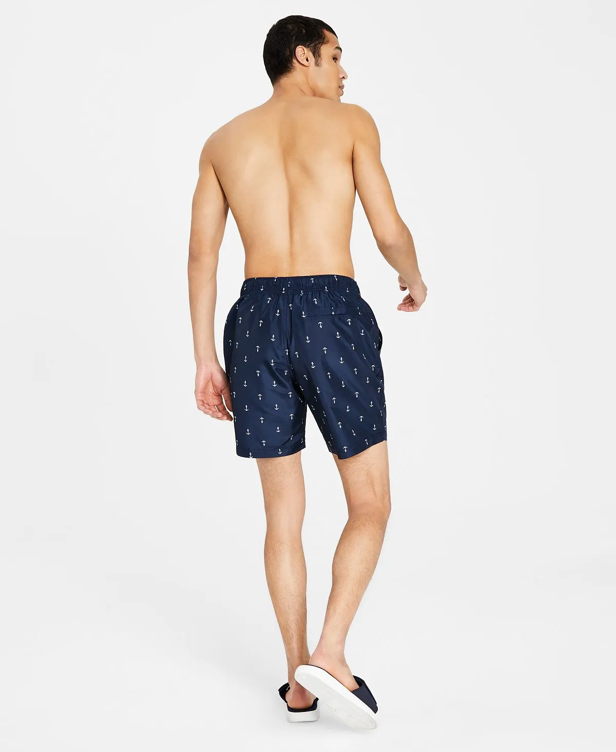 Nautica Men's 8" Anchor Print Quick Dry Swimming Trunks, Blue