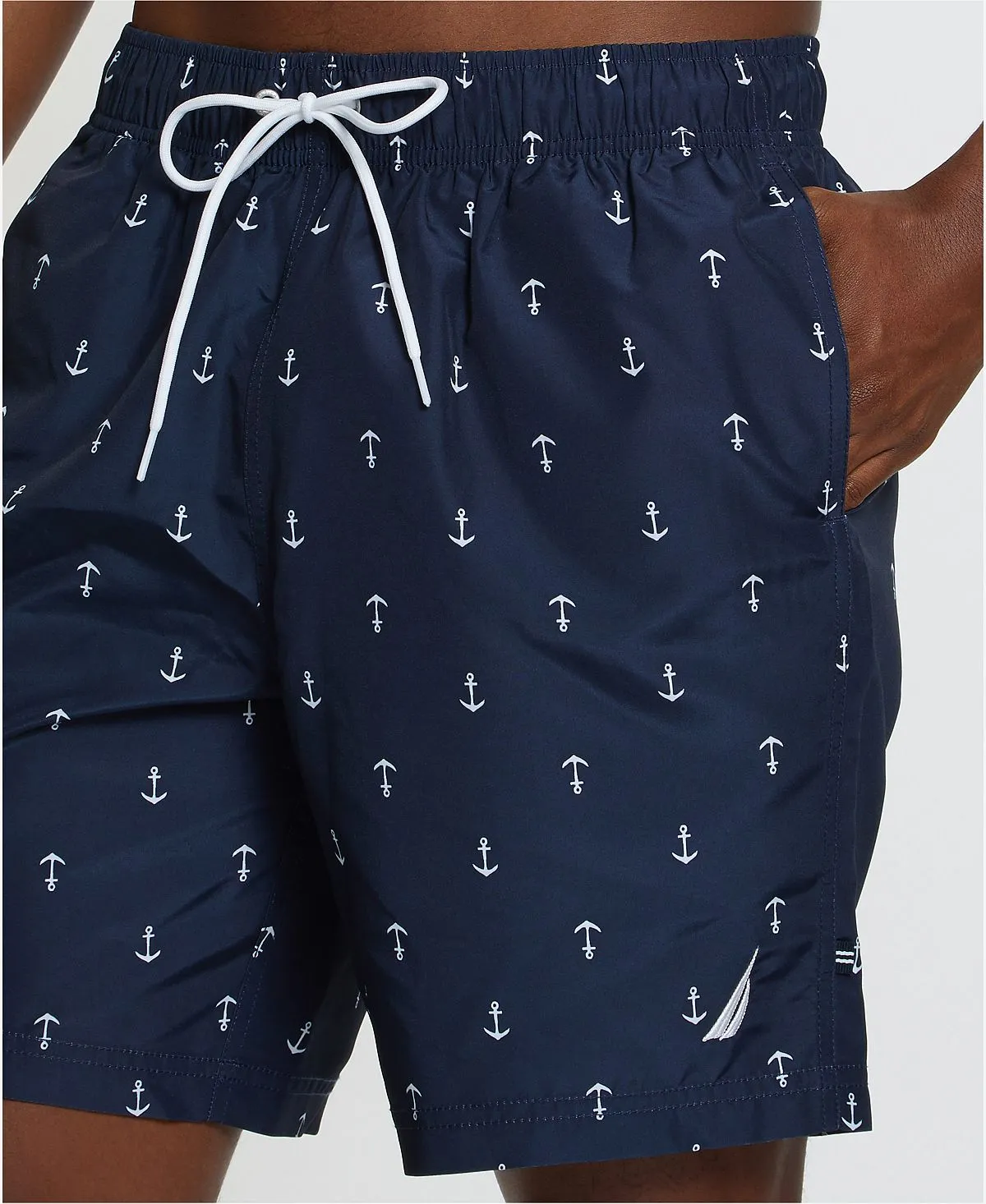 Nautica Men's 8" Anchor Print Quick Dry Swimming Trunks, Blue