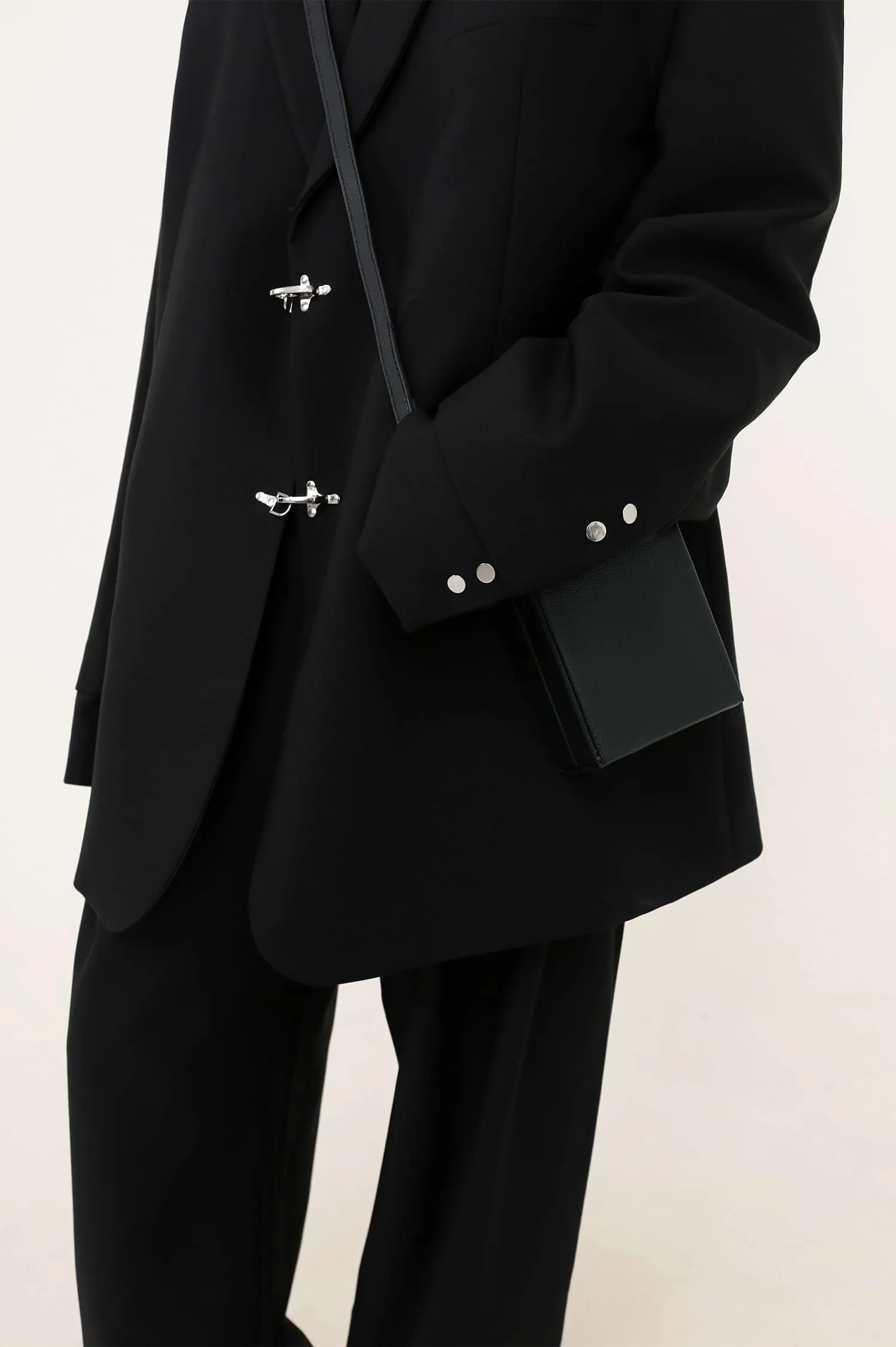 Oversized Boxy Blazer Coat with Silver Metal Accents