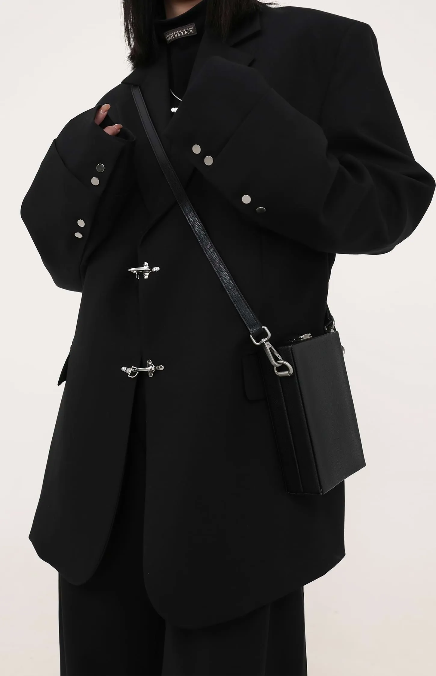 Oversized Boxy Blazer Coat with Silver Metal Accents