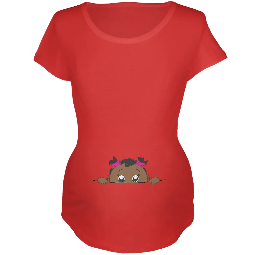 Peeking Baby Girl Multicultural African American Maternity Soft T Shirt