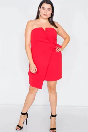 Plus Size Red Sleeveless Mock Wrap Mini Chic Dress