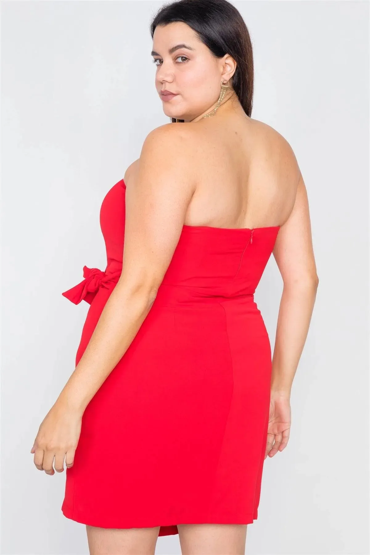 Plus Size Red Sleeveless Mock Wrap Mini Chic Dress