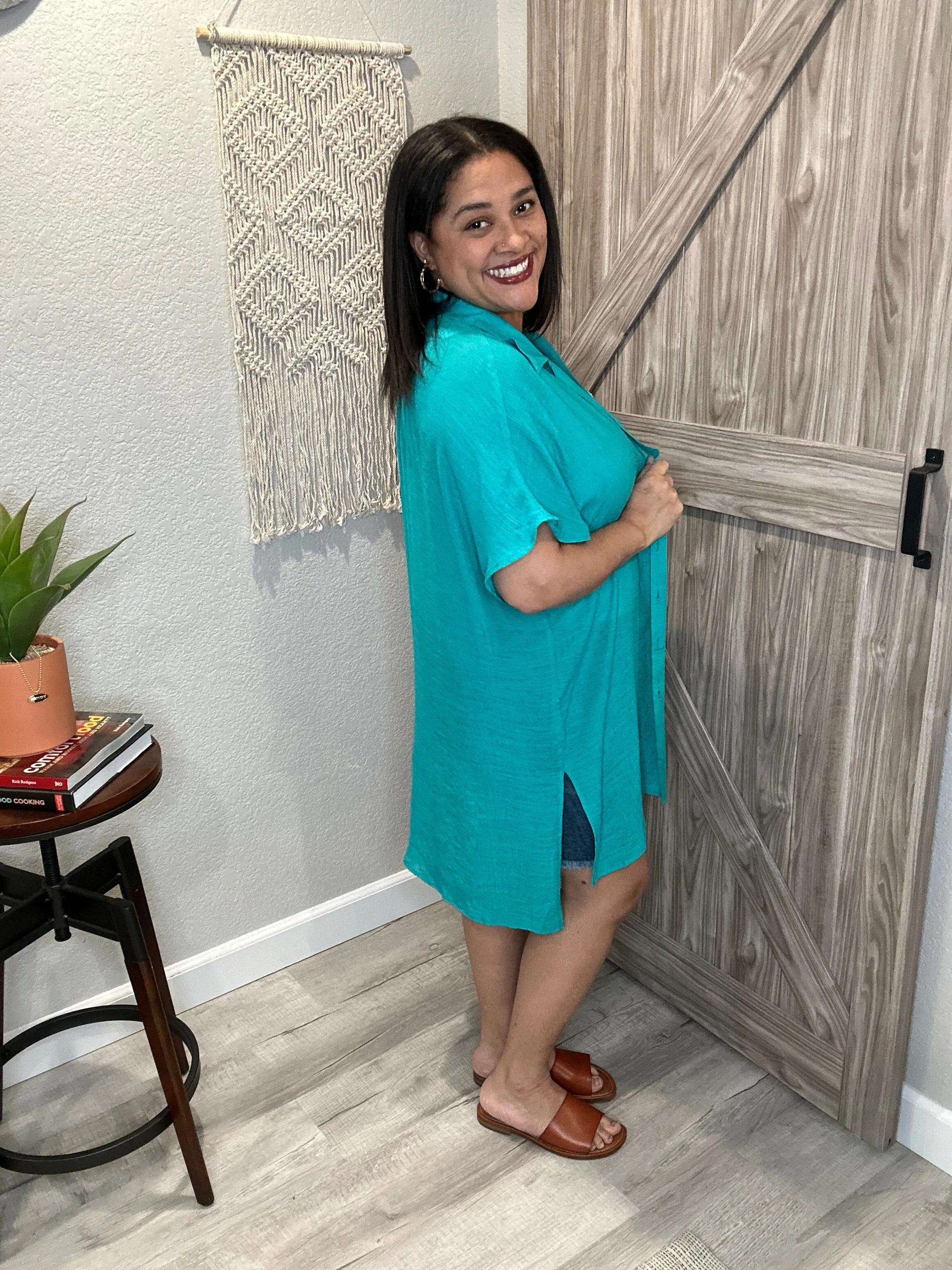 Sheer Summer Button Down Short Sleeve Tunic