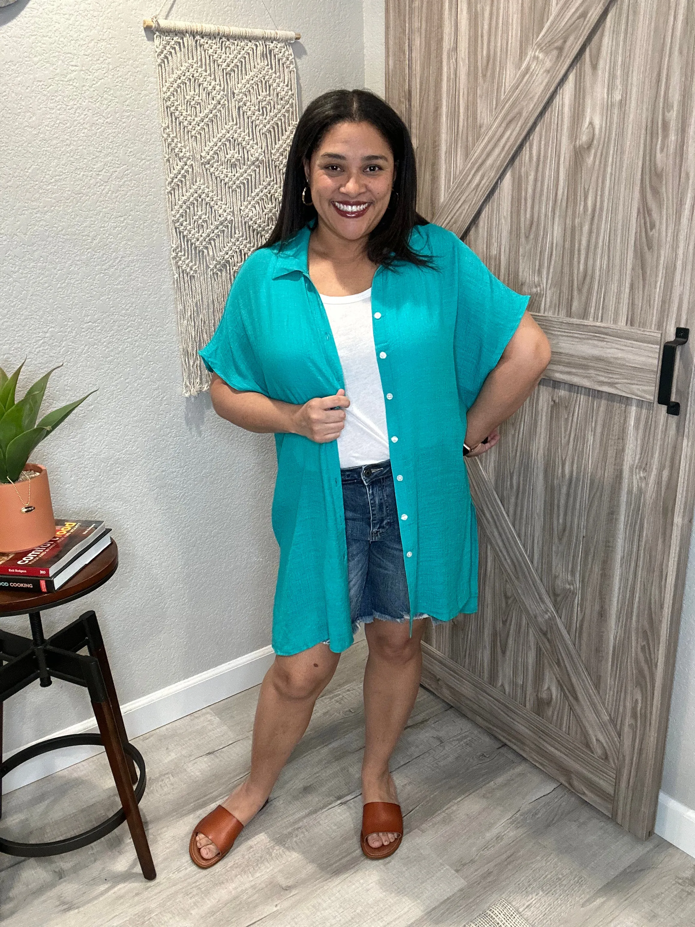 Sheer Summer Button Down Short Sleeve Tunic