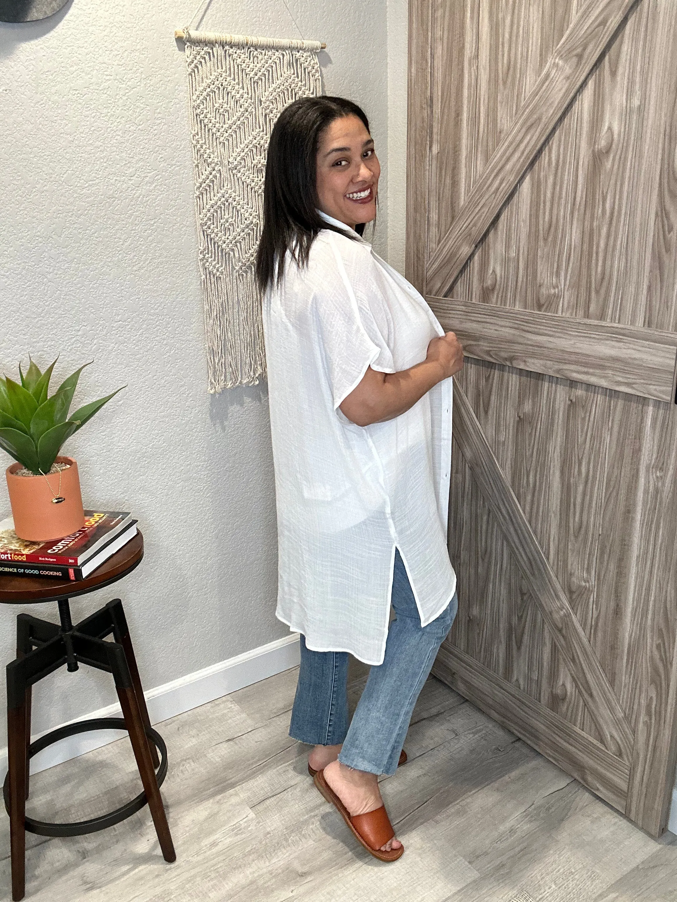 Sheer Summer Button Down Short Sleeve Tunic