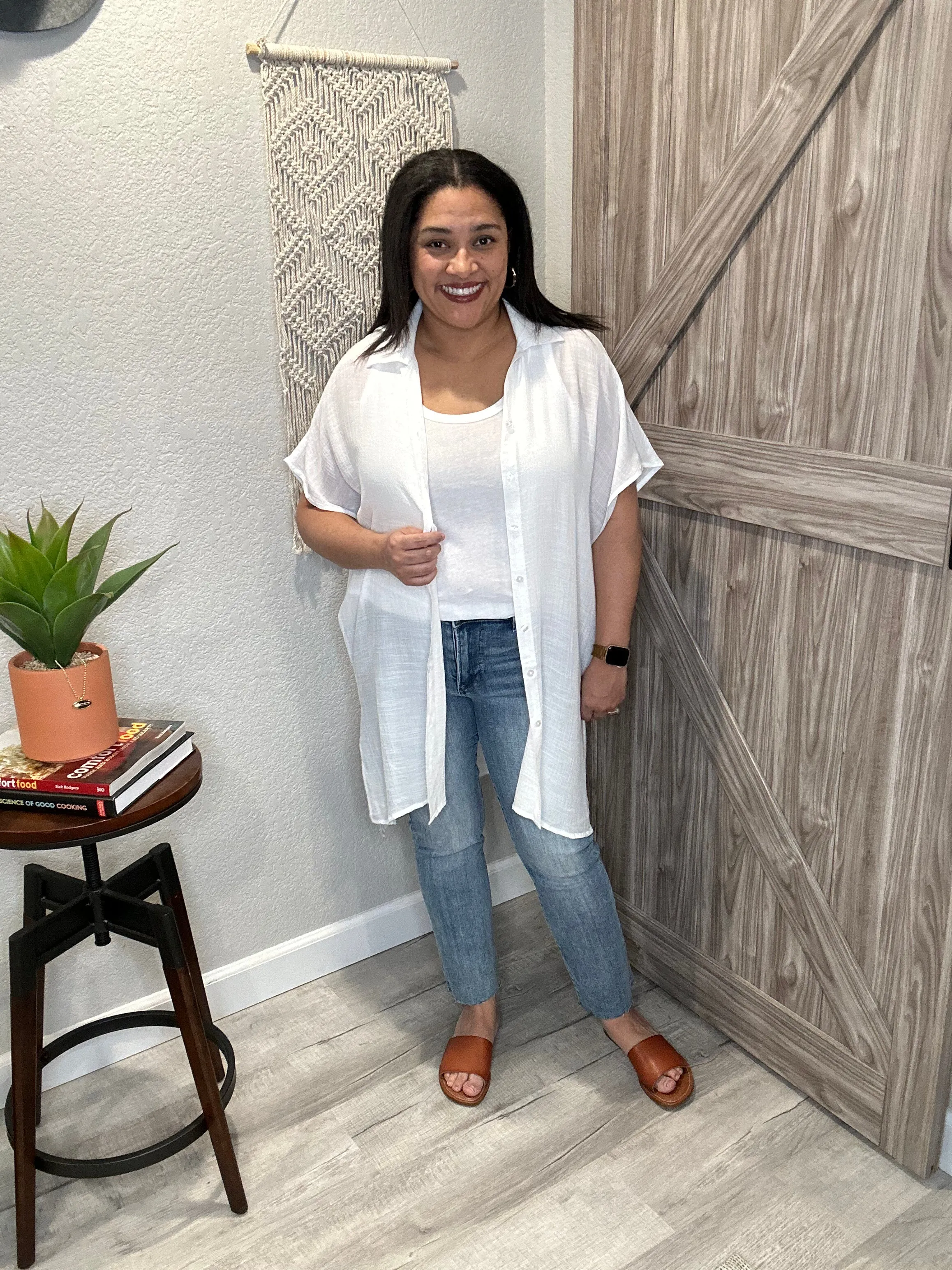 Sheer Summer Button Down Short Sleeve Tunic