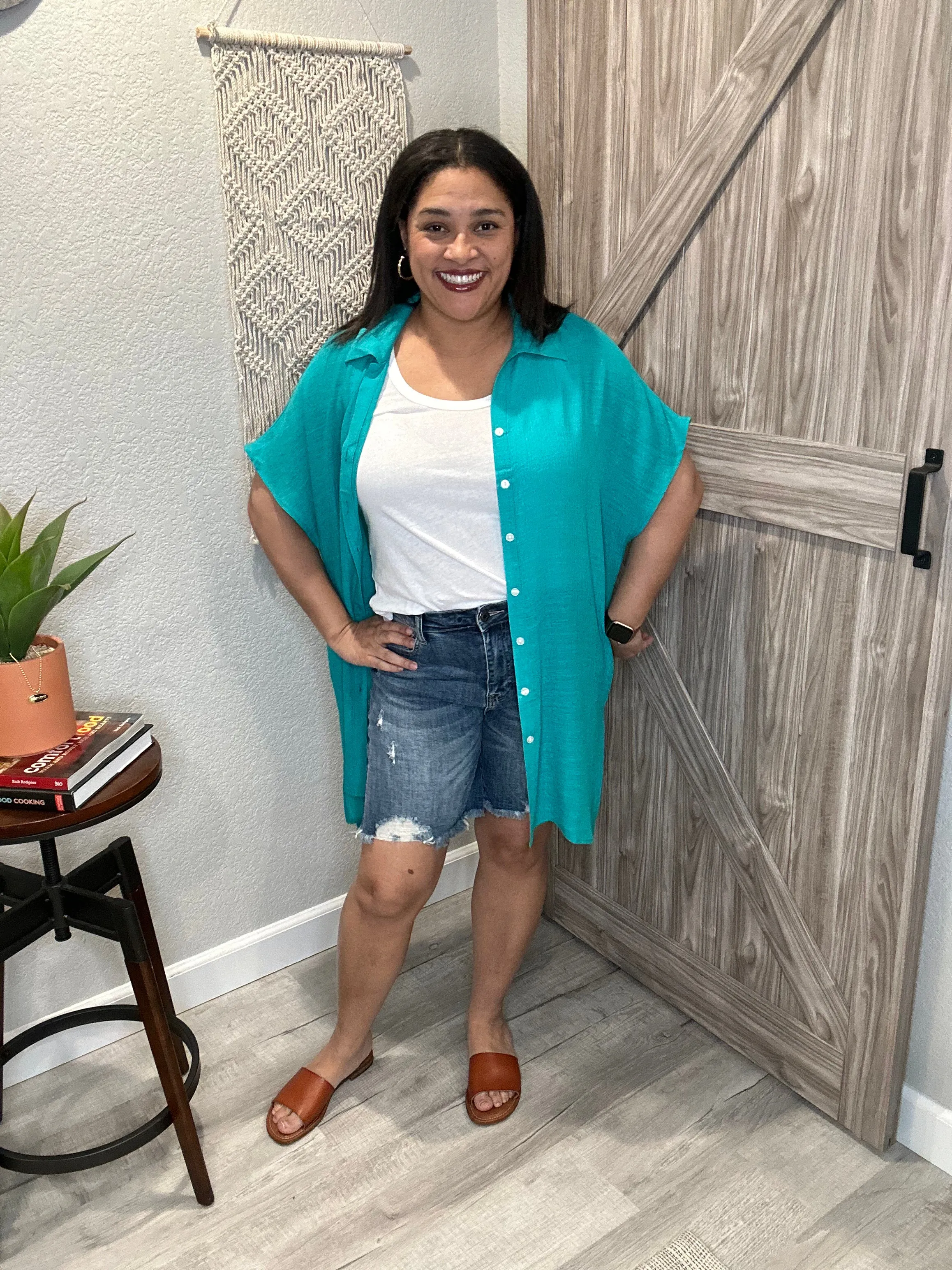 Sheer Summer Button Down Short Sleeve Tunic