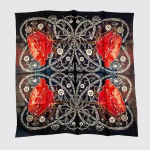 Silk Scarf With Roses And Foliage - Hand-Rolled Hems