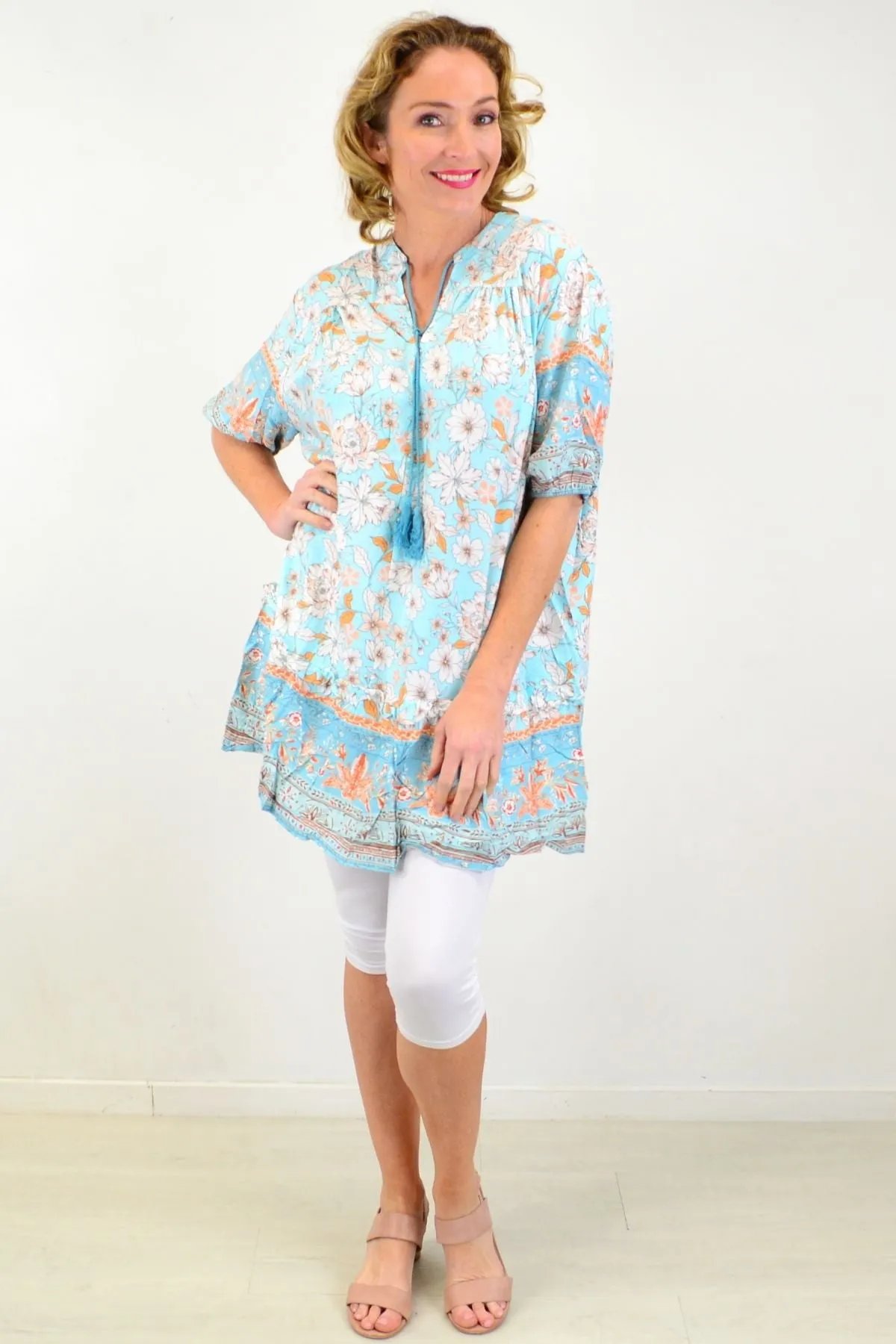 Spring Time Tassel Ruffle Tunic Top