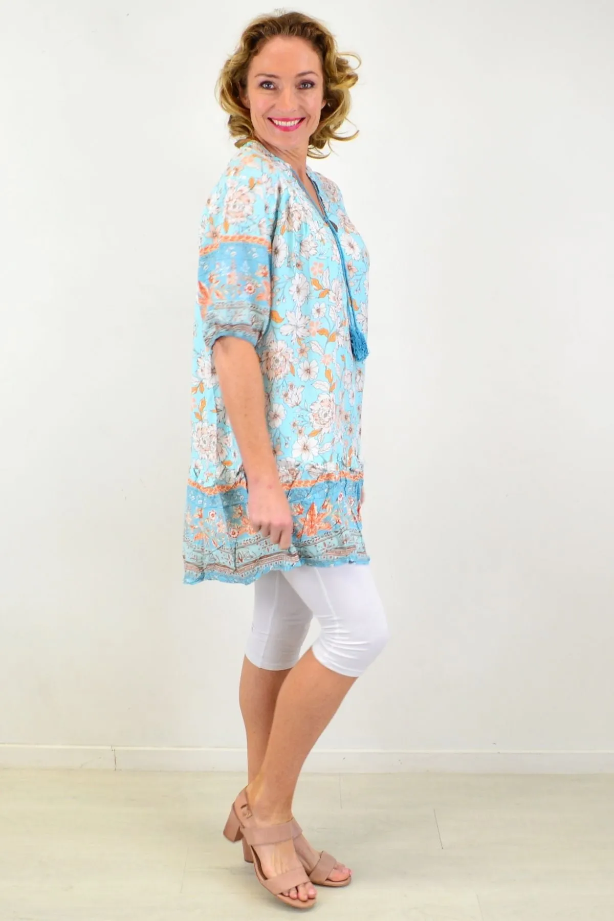 Spring Time Tassel Ruffle Tunic Top