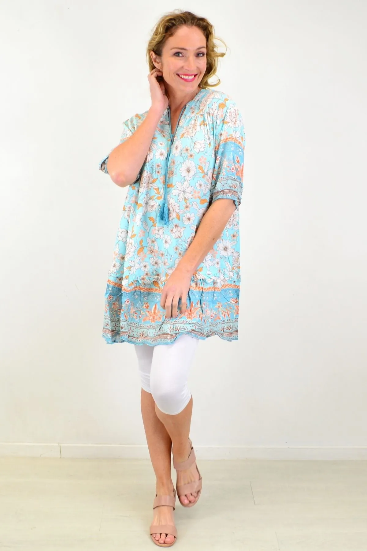 Spring Time Tassel Ruffle Tunic Top