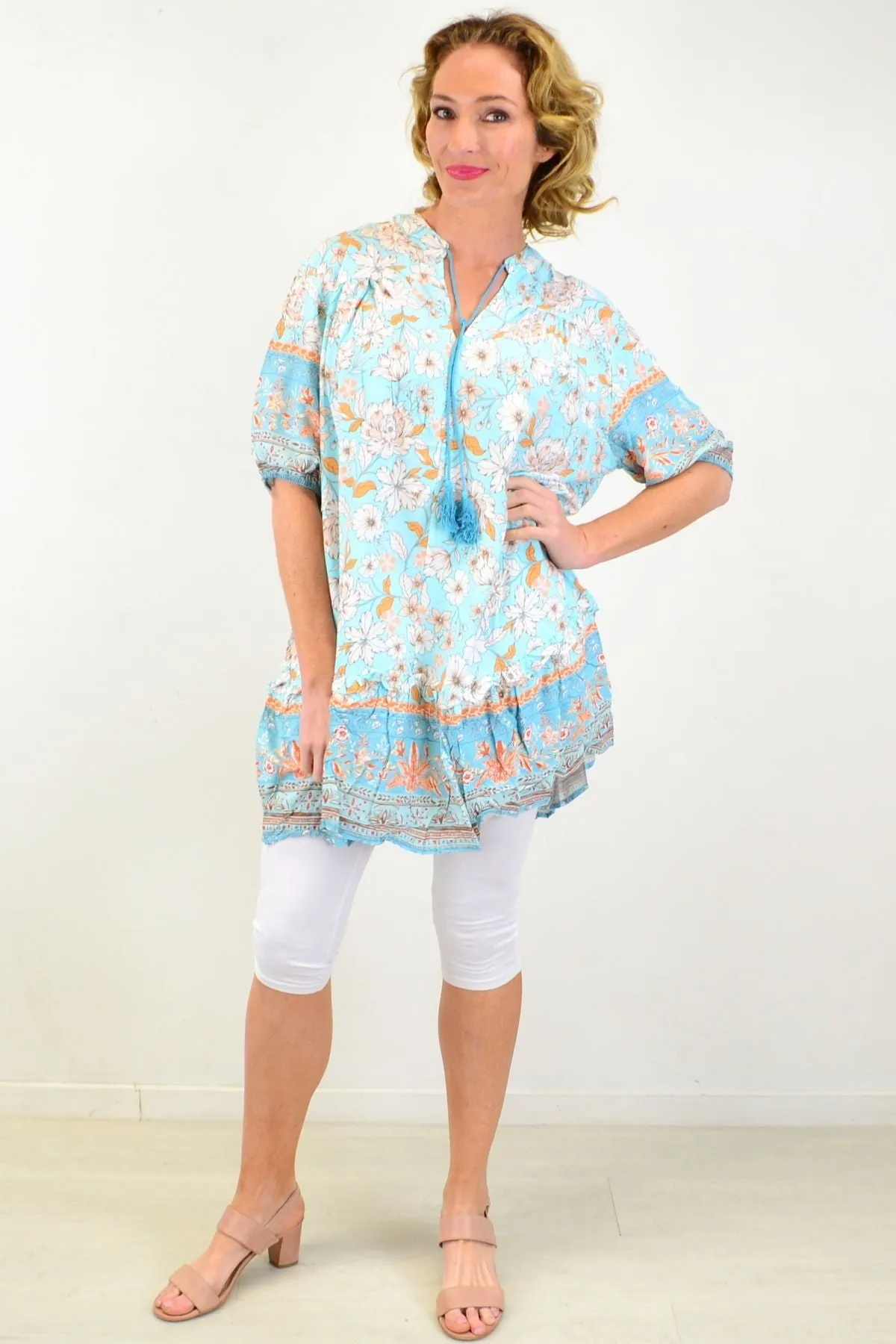 Spring Time Tassel Ruffle Tunic Top