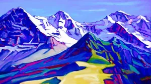 Swiss Art on Silk - Eiger, Mönch & Jungfrau Twill  Silk Scarf