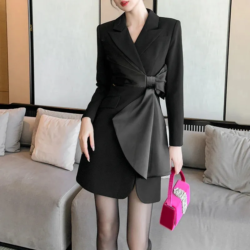 Trend4us Women's Satin Bow-Detail Blazer Mini Dress