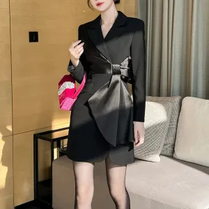 Trend4us Women's Satin Bow-Detail Blazer Mini Dress