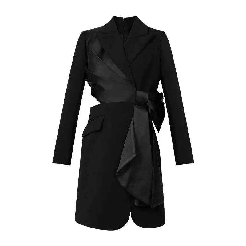 Trend4us Women's Satin Bow-Detail Blazer Mini Dress